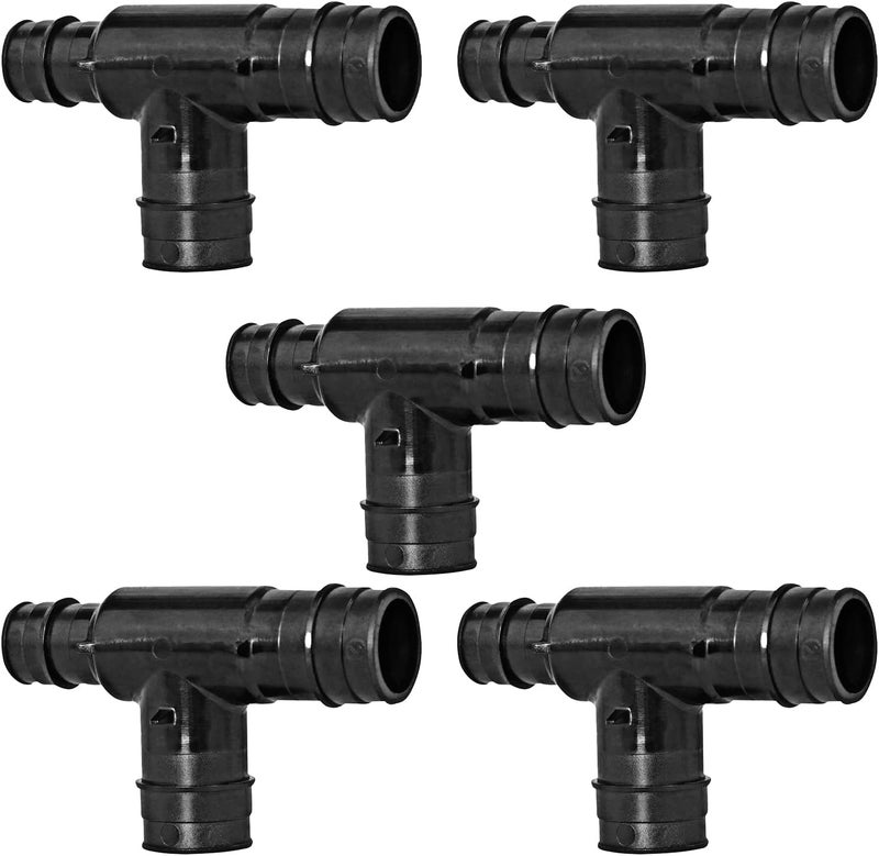 Supply Giant Poly Pex-A Expansion Tee Fitting 3/4" x 1/2" x 3/4", F1960 Tee 1 Inch x 1 Inch x 1/2 Inch Expansion Barb Connections, Plastic Pipe Fitting for use with Pex-A Tubing (Pack of 5) - Image 1